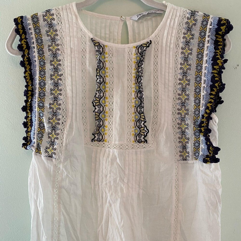 Zara top with croquet and stitching